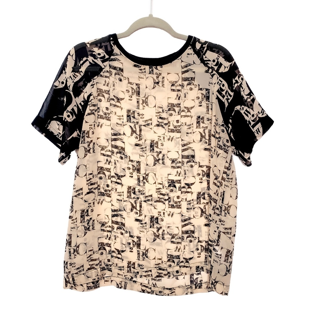 MEDIUM TopShop Black and Beige Short Sleeve Top